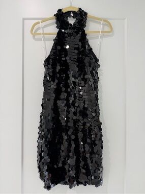Lulu's Black Sequin Halter Mini Dress